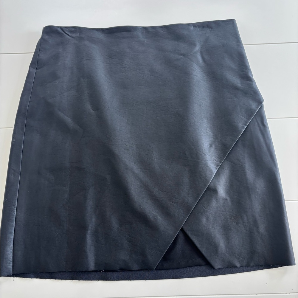 Club Monaco black Faux-Leather Wrap-Front Mini Skirt